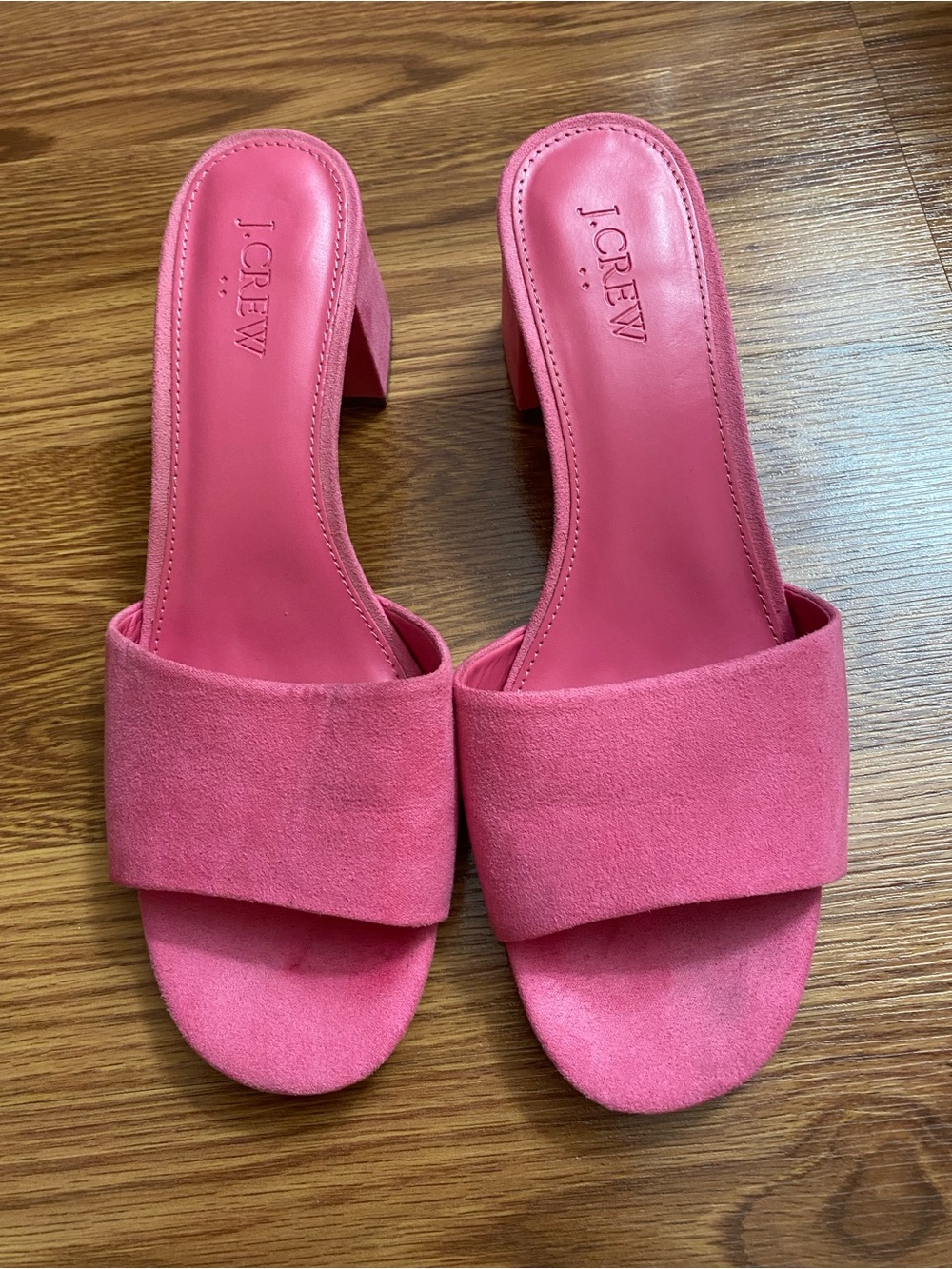 J. Crew Pink Suede Block Heel Slide Mules